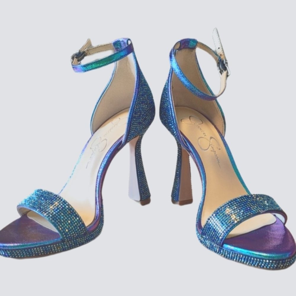 JESSICA SIMPSON Blue Rhinestone Plumpy Sandals Size 7 - Picture 2 of 7